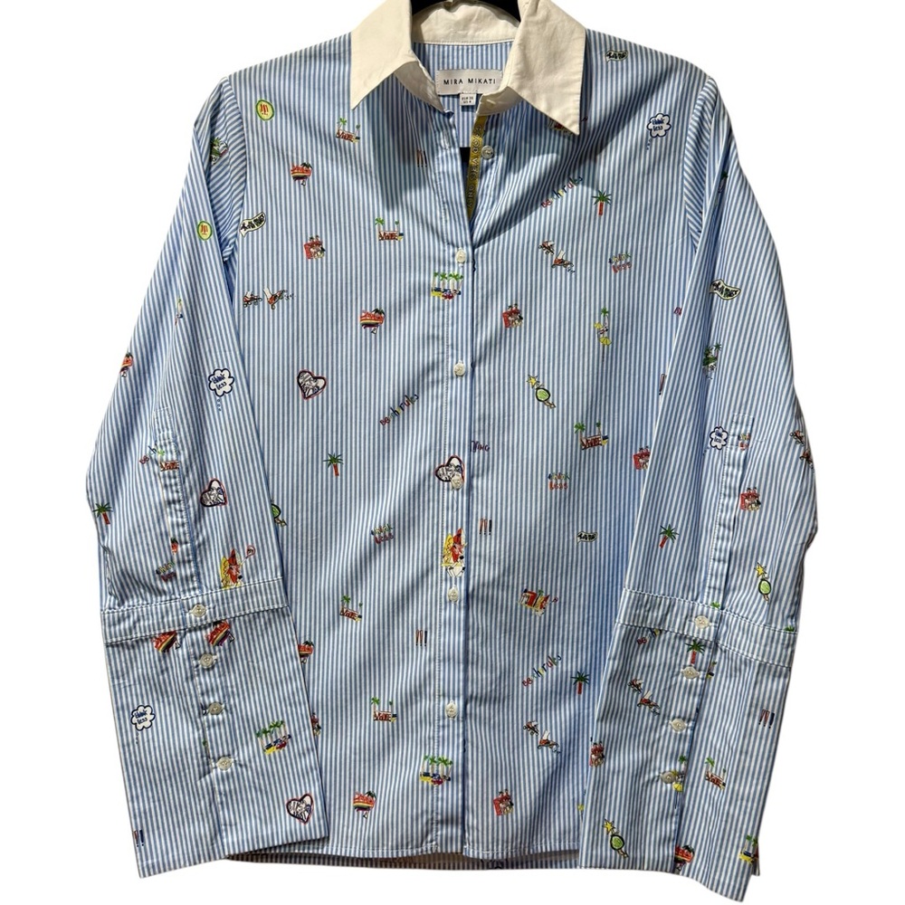 Mira Mikati Roller Skating Print Striped Shirt US 4 EU36‎ Good Vibes Only $795